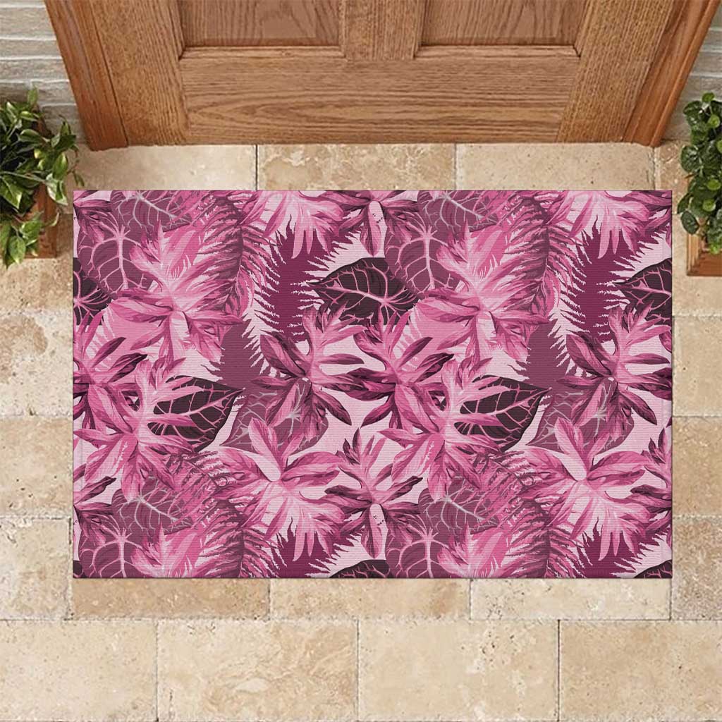 Hawaii Pink Tropical Leaves Rubber Doormat LT01 Pink - Polynesian Pride