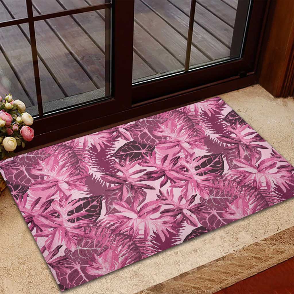 Hawaii Pink Tropical Leaves Rubber Doormat LT01 - Polynesian Pride
