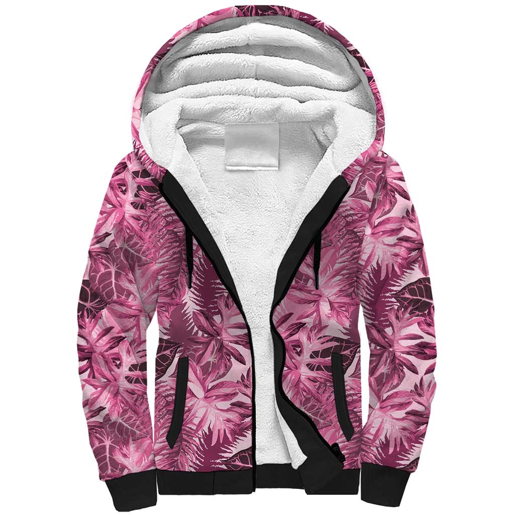 Hawaii Pink Tropical Leaves Sherpa Hoodie LT01 Unisex Pink - Polynesian Pride