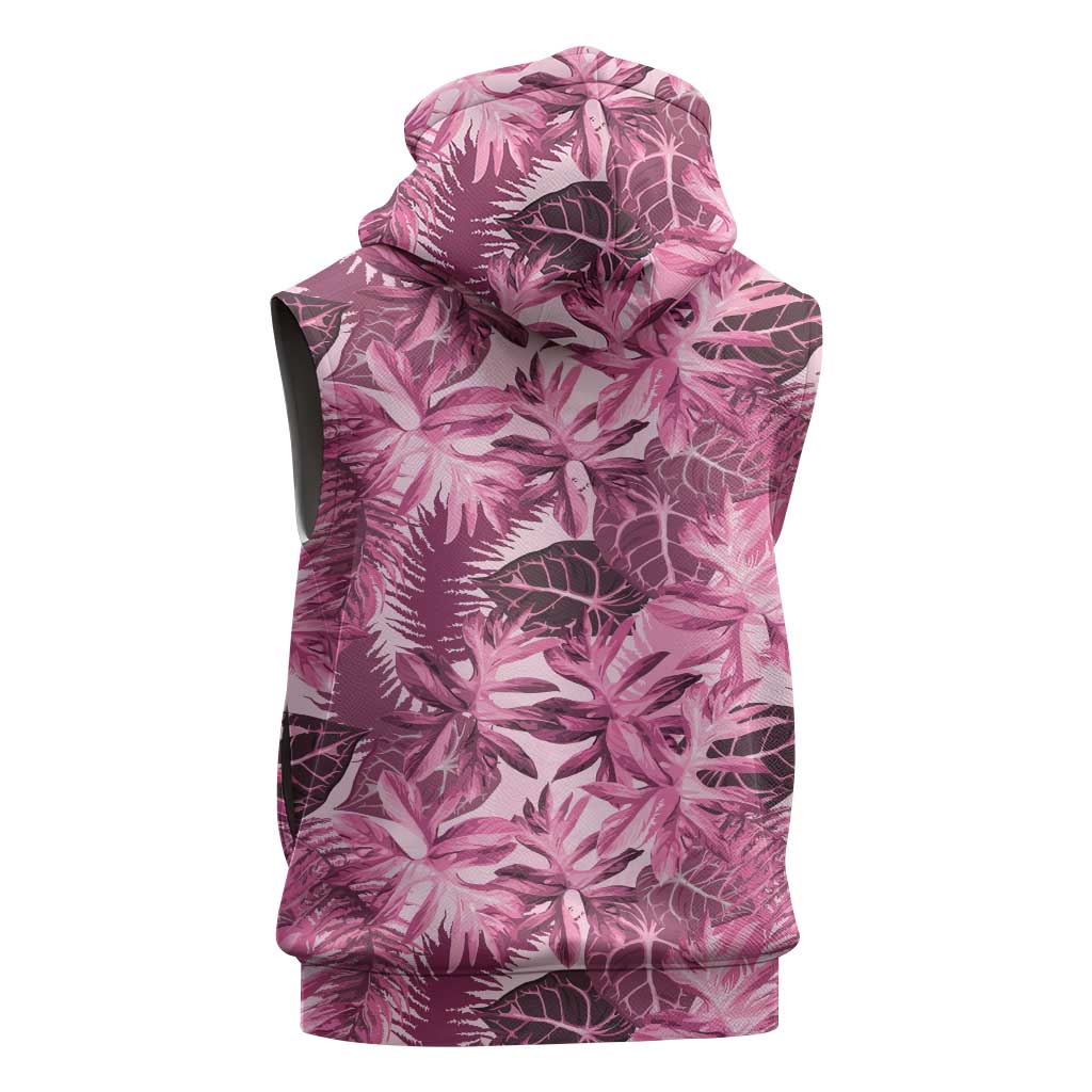 Hawaii Pink Tropical Leaves Sleeveless Hoodie - Polynesian Pride