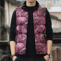 Hawaii Pink Tropical Leaves Sleeveless Puffer Jacket - Polynesian Pride