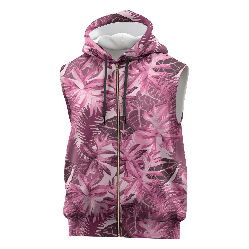 Hawaii Pink Tropical Leaves Sleeveless Zip Hoodie - Polynesian Pride