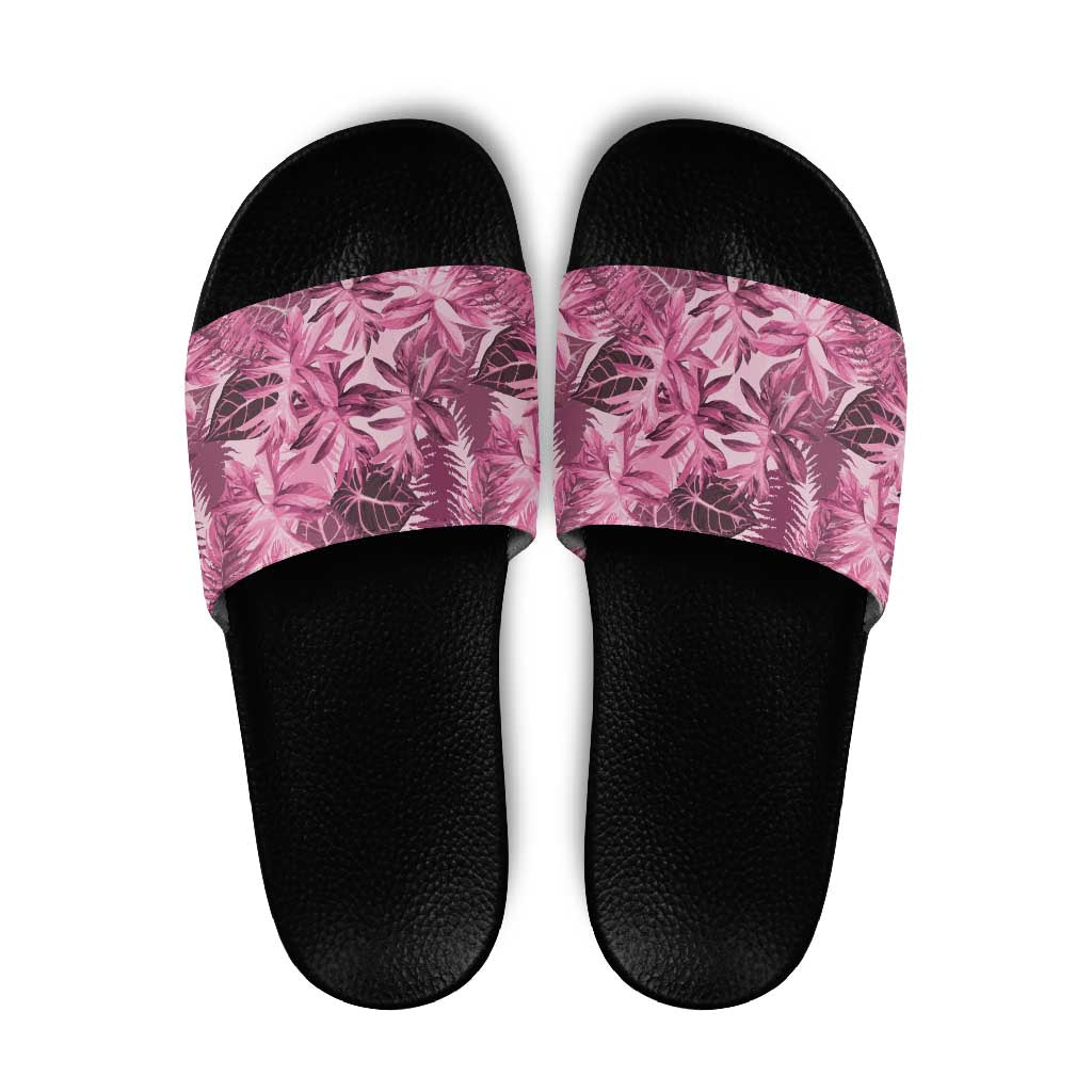 Hawaii Pink Tropical Leaves Slide Sandals - Polynesian Pride