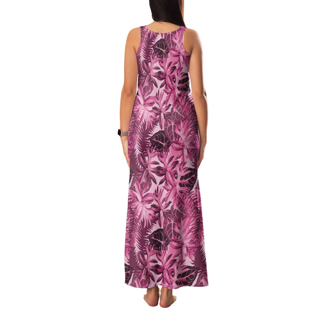 Hawaii Pink Tropical Leaves Tank Maxi Dress - Polynesian Pride