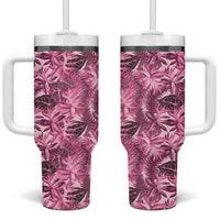 Hawaii Pink Tropical Leaves Tumbler With Handle - Polynesian Pride