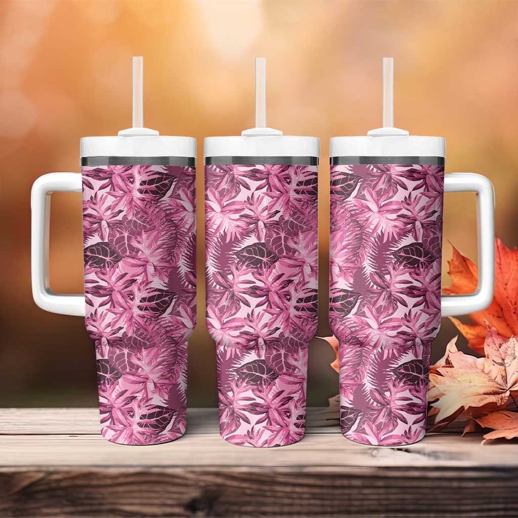 Hawaii Pink Tropical Leaves Tumbler With Handle - Polynesian Pride