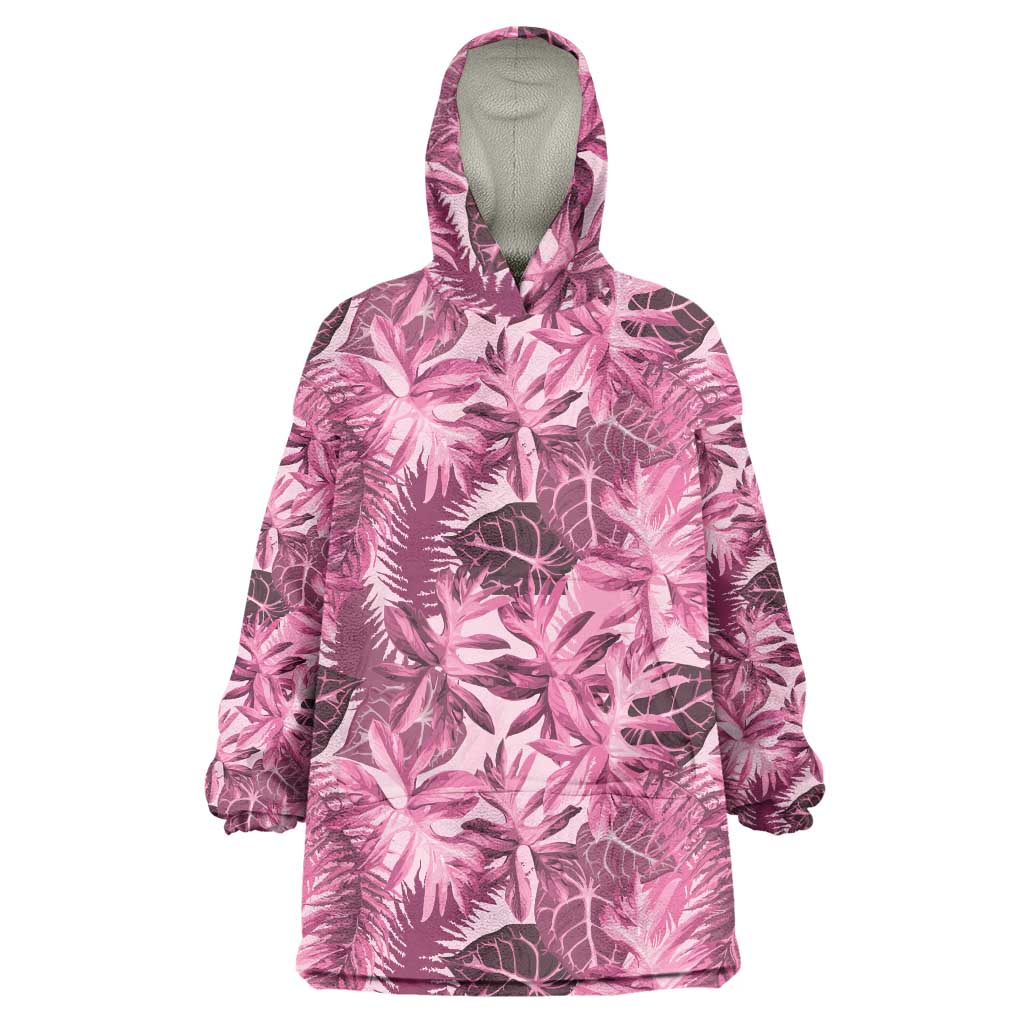 Hawaii Pink Tropical Leaves Wearable Blanket Hoodie LT01 One Size Pink - Polynesian Pride