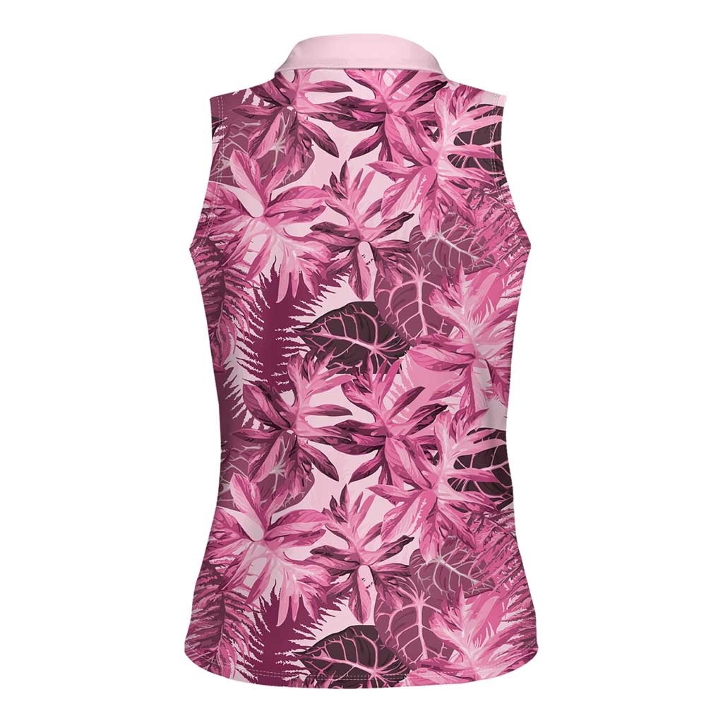 Hawaii Pink Tropical Leaves Women Sleeveless Polo Shirt LT01 - Polynesian Pride