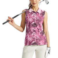 Hawaii Pink Tropical Leaves Women Sleeveless Polo Shirt LT01 - Polynesian Pride