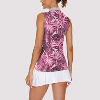 Hawaii Pink Tropical Leaves Women Sleeveless Polo Shirt LT01 - Polynesian Pride