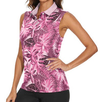 Hawaii Pink Tropical Leaves Women Sleeveless Polo Shirt LT01 - Polynesian Pride
