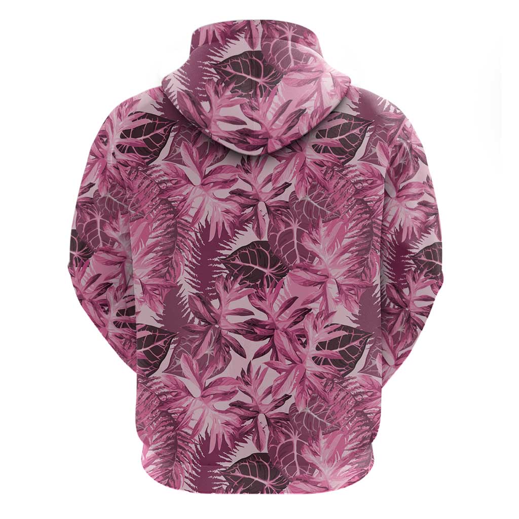 Hawaii Pink Tropical Leaves Zip Hoodie - Polynesian Pride