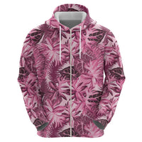 Hawaii Pink Tropical Leaves Zip Hoodie - Polynesian Pride