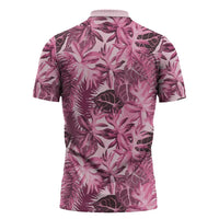 Hawaii Pink Tropical Leaves Zipper Polo Shirt - Polynesian Pride