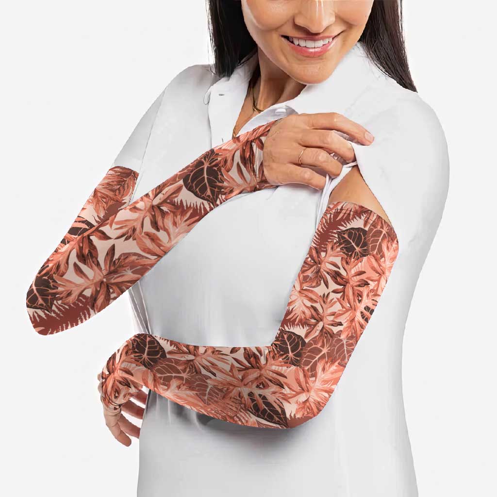 Hawaii Red Brown Tropical Leaves Arm Sleeves - Polynesian Pride