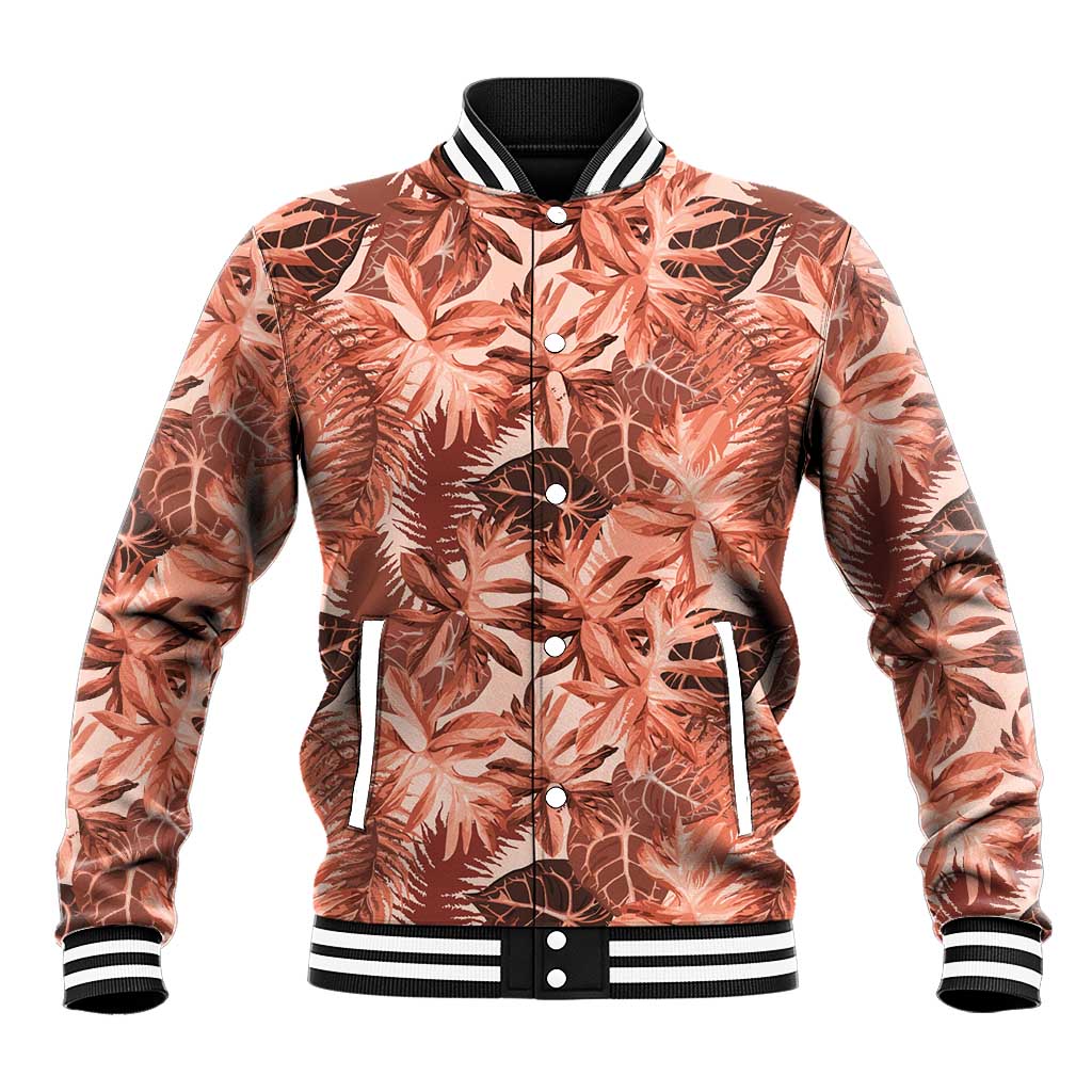 Hawaii Red Brown Tropical Leaves Baseball Jacket LT01 Unisex Brown - Polynesian Pride