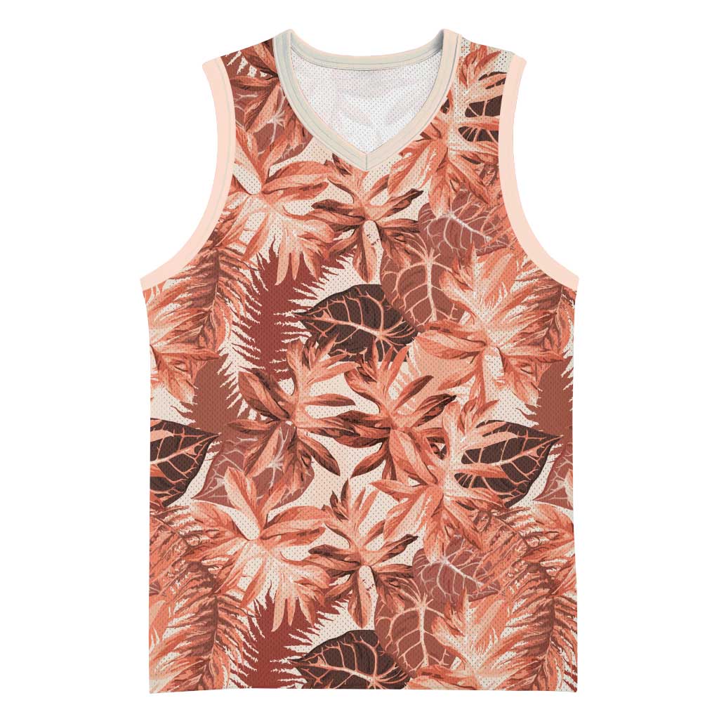 Hawaii Red Brown Tropical Leaves Basketball Jersey - Polynesian Pride