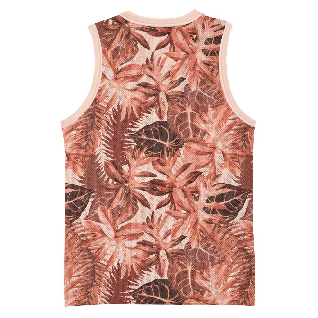 Hawaii Red Brown Tropical Leaves Basketball Jersey - Polynesian Pride