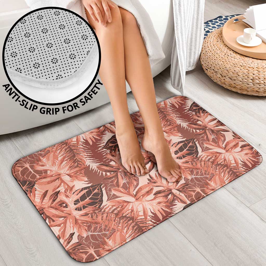 Hawaii Red Brown Tropical Leaves Bathroom Set - Polynesian Pride