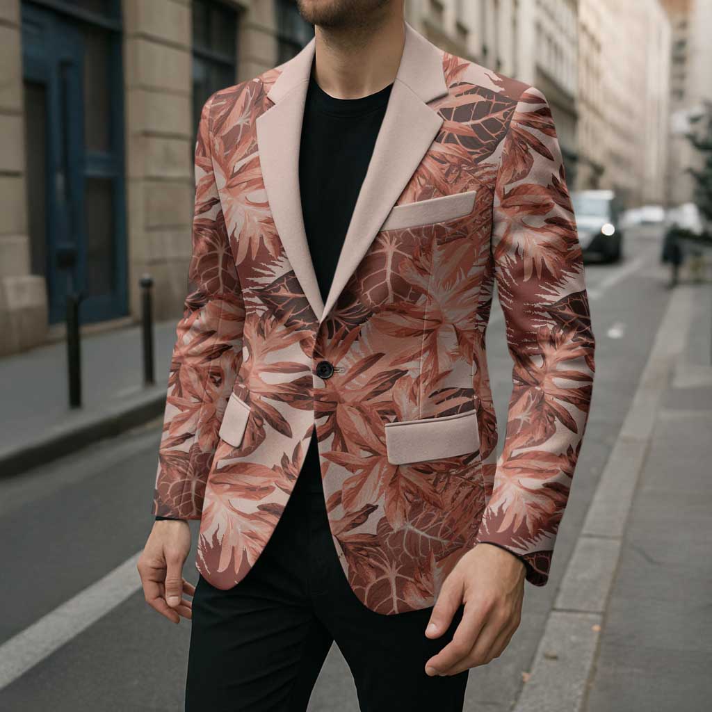 Hawaii Red Brown Tropical Leaves Blazer - Polynesian Pride