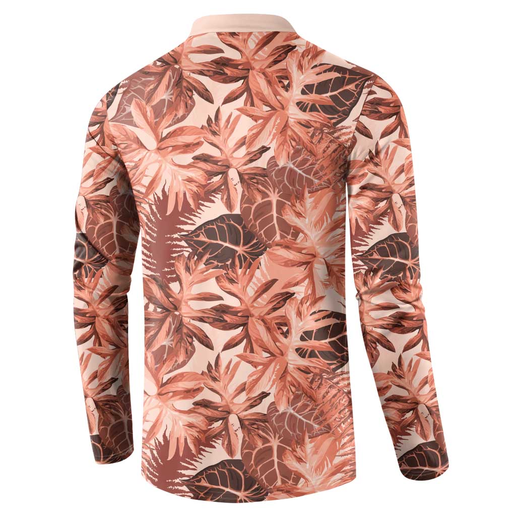 Hawaii Red Brown Tropical Leaves Button Sweatshirt LT01 - Polynesian Pride