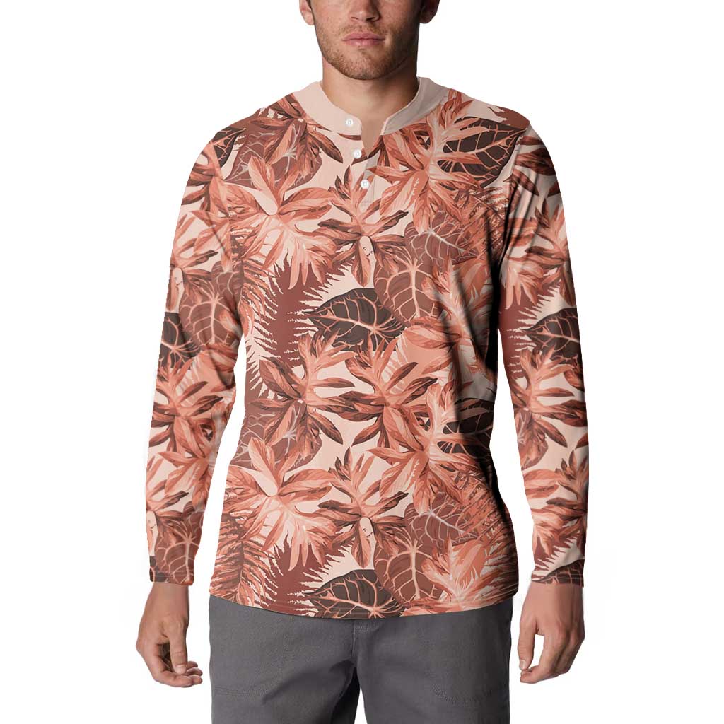Hawaii Red Brown Tropical Leaves Button Sweatshirt LT01 - Polynesian Pride
