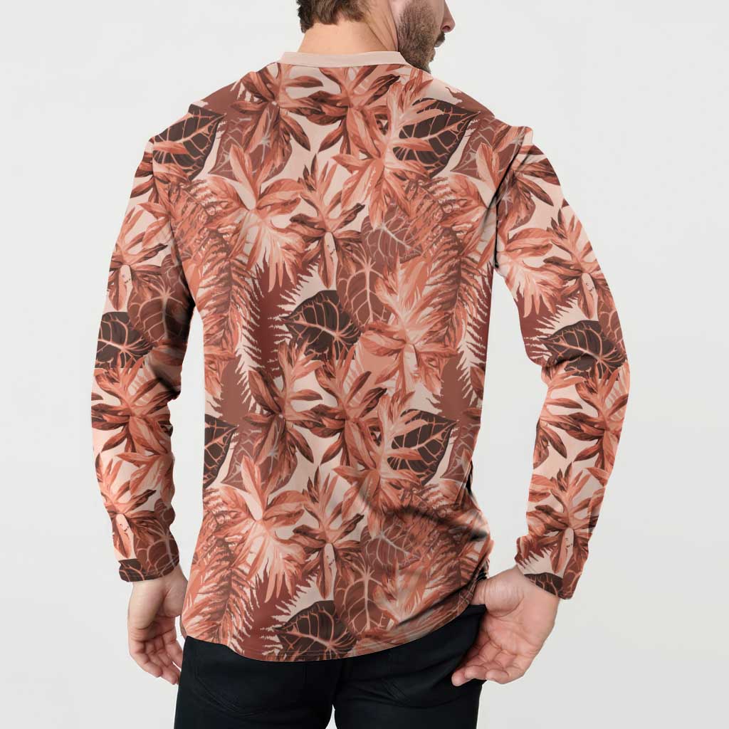 Hawaii Red Brown Tropical Leaves Button Sweatshirt LT01 - Polynesian Pride