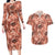 Hawaii Red Brown Tropical Leaves Couples Matching Long Sleeve Bodycon Dress and Hawaiian Shirt - Polynesian Pride