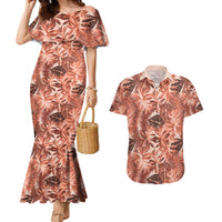 Hawaii Red Brown Tropical Leaves Couples Matching Mermaid Dress and Hawaiian Shirt LT01 Brown - Polynesian Pride