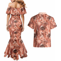 Hawaii Red Brown Tropical Leaves Couples Matching Mermaid Dress and Hawaiian Shirt LT01 - Polynesian Pride