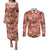 Hawaii Red Brown Tropical Leaves Couples Matching Puletasi and Long Sleeve Button Shirt - Polynesian Pride