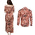 Hawaii Red Brown Tropical Leaves Couples Matching Puletasi and Long Sleeve Button Shirt - Polynesian Pride