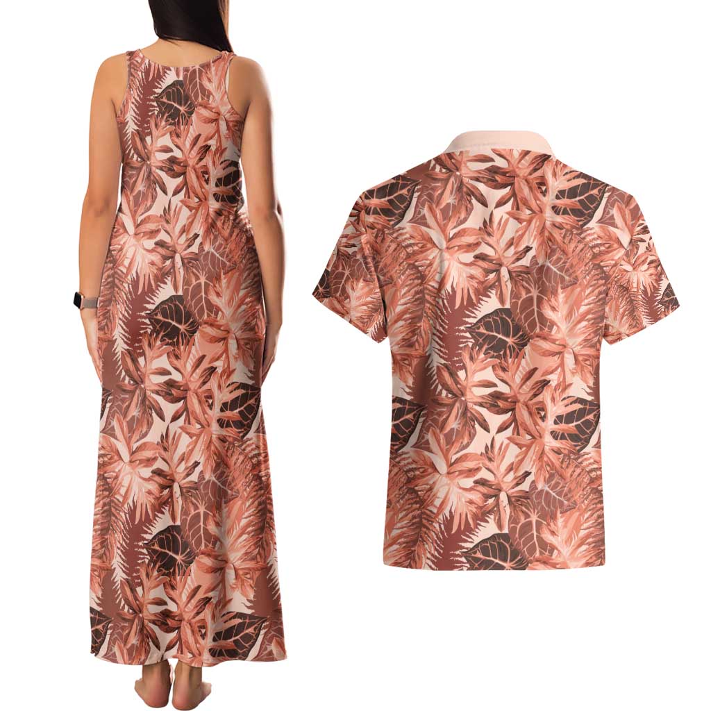 Hawaii Red Brown Tropical Leaves Couples Matching Tank Maxi Dress and Hawaiian Shirt LT01 - Polynesian Pride