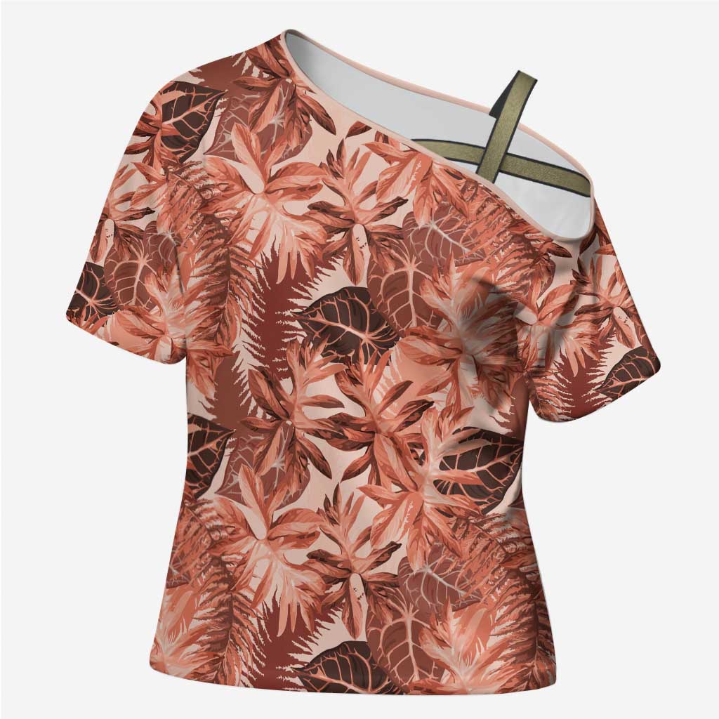 Hawaii Red Brown Tropical Leaves Cross Shoulder Shirt - Polynesian Pride