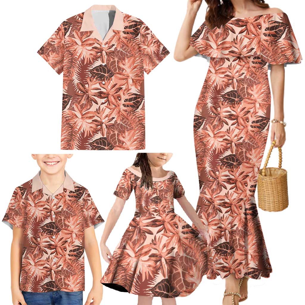 Hawaii Red Brown Tropical Leaves Family Matching Mermaid Dress and Hawaiian Shirt LT01 - Polynesian Pride