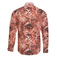 Hawaii Red Brown Tropical Leaves Family Matching Off The Shoulder Long Sleeve Dress and Hawaiian Shirt - Polynesian Pride