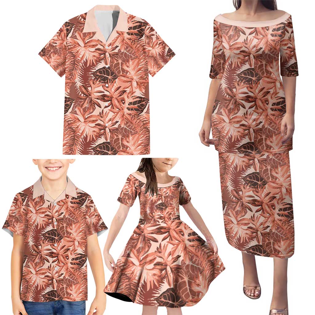 Hawaii Red Brown Tropical Leaves Family Matching Puletasi and Hawaiian Shirt LT01 - Polynesian Pride