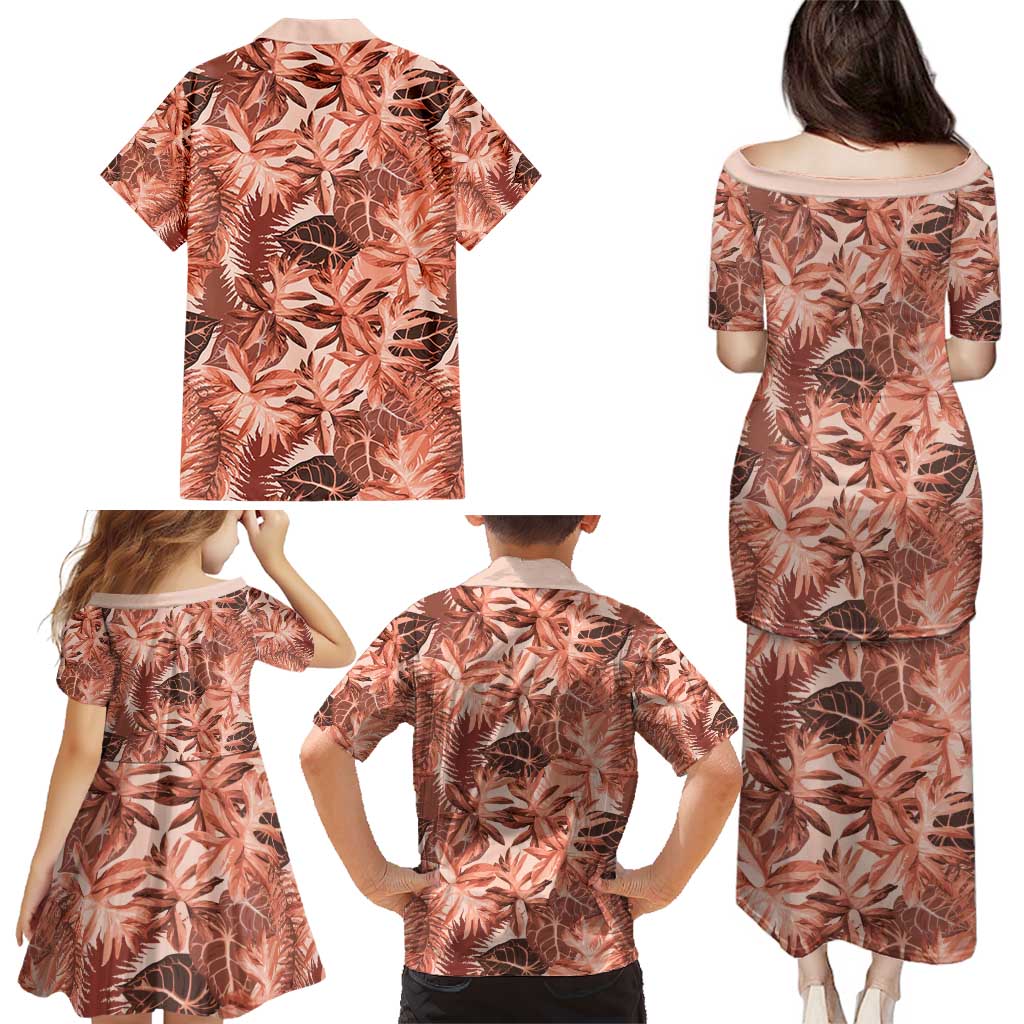 Hawaii Red Brown Tropical Leaves Family Matching Puletasi and Hawaiian Shirt LT01 - Polynesian Pride