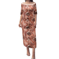 Hawaii Red Brown Tropical Leaves Family Matching Puletasi and Hawaiian Shirt LT01 Mom's Dress Brown - Polynesian Pride