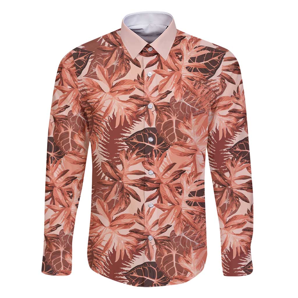 Hawaii Red Brown Tropical Leaves Family Matching Short Sleeve Bodycon Dress and Hawaiian Shirt - Polynesian Pride