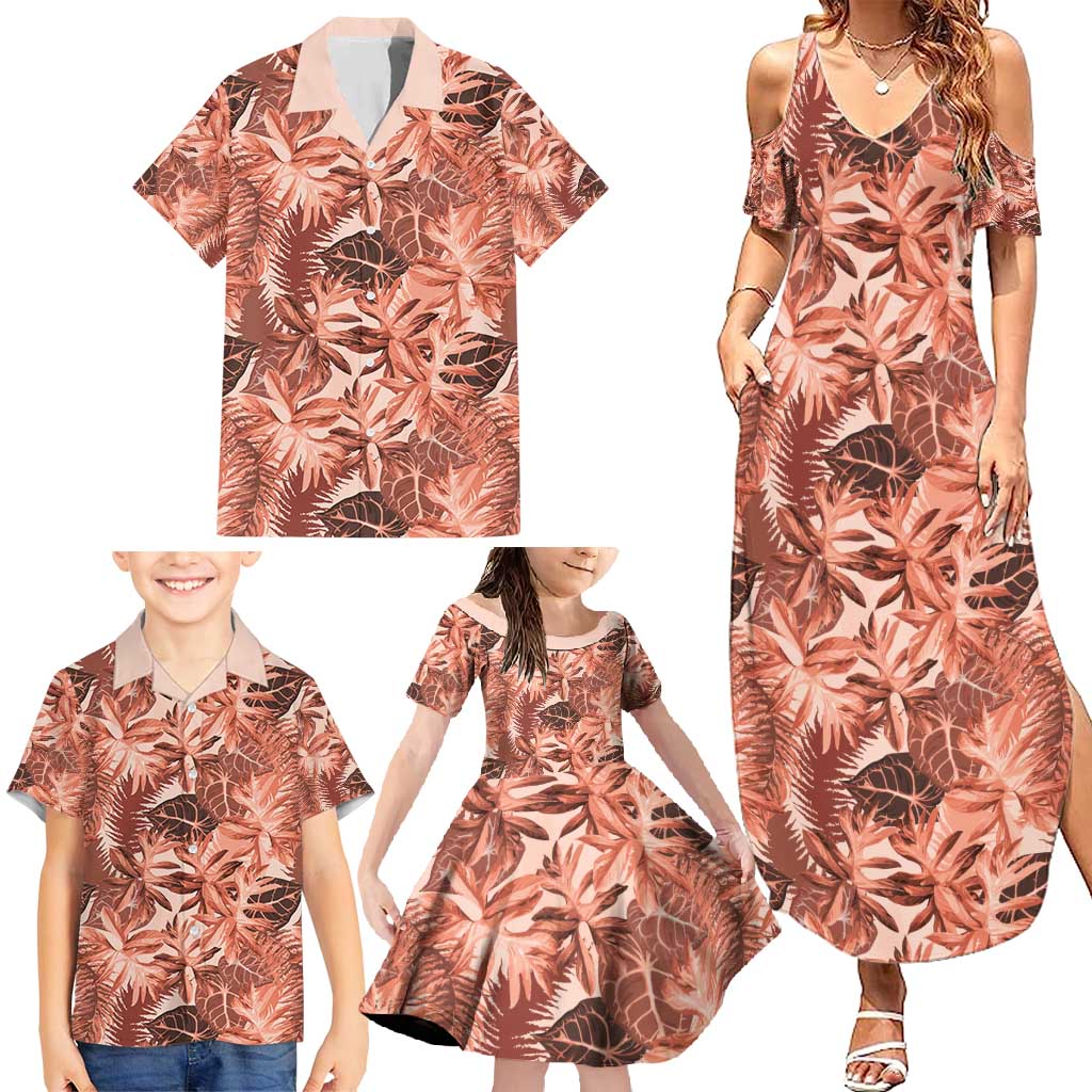 Hawaii Red Brown Tropical Leaves Family Matching Summer Maxi Dress and Hawaiian Shirt LT01 - Polynesian Pride