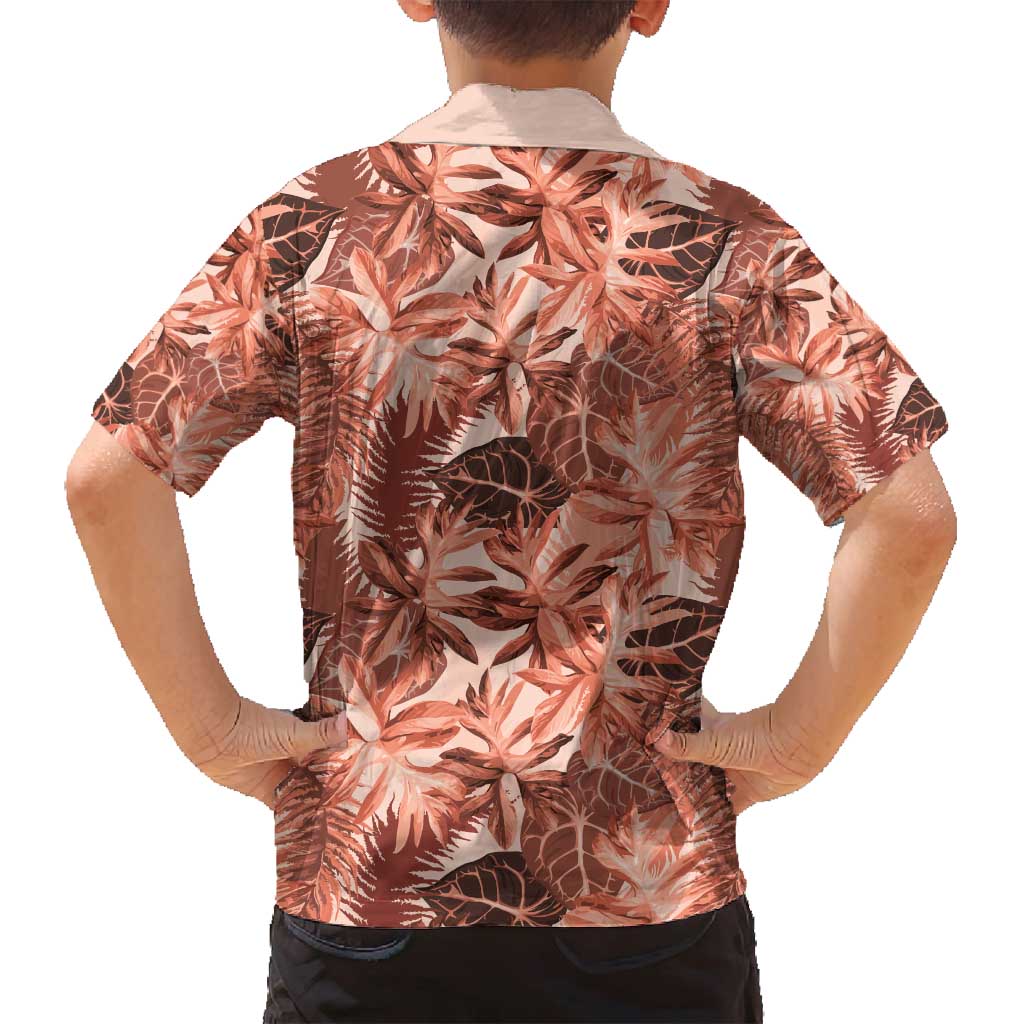 Hawaii Red Brown Tropical Leaves Family Matching Tank Maxi Dress and Hawaiian Shirt - Polynesian Pride