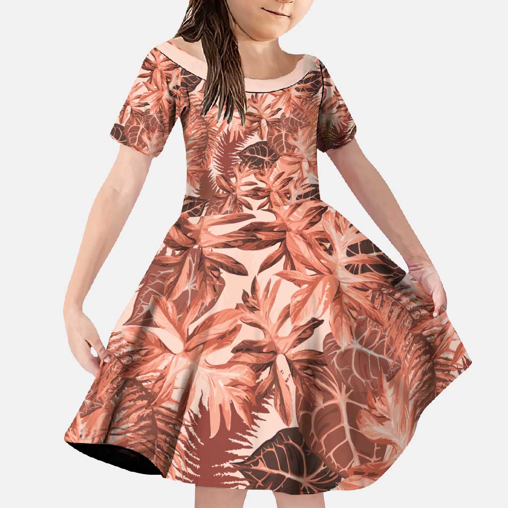 Hawaii Red Brown Tropical Leaves Family Matching Tank Maxi Dress and Hawaiian Shirt - Polynesian Pride