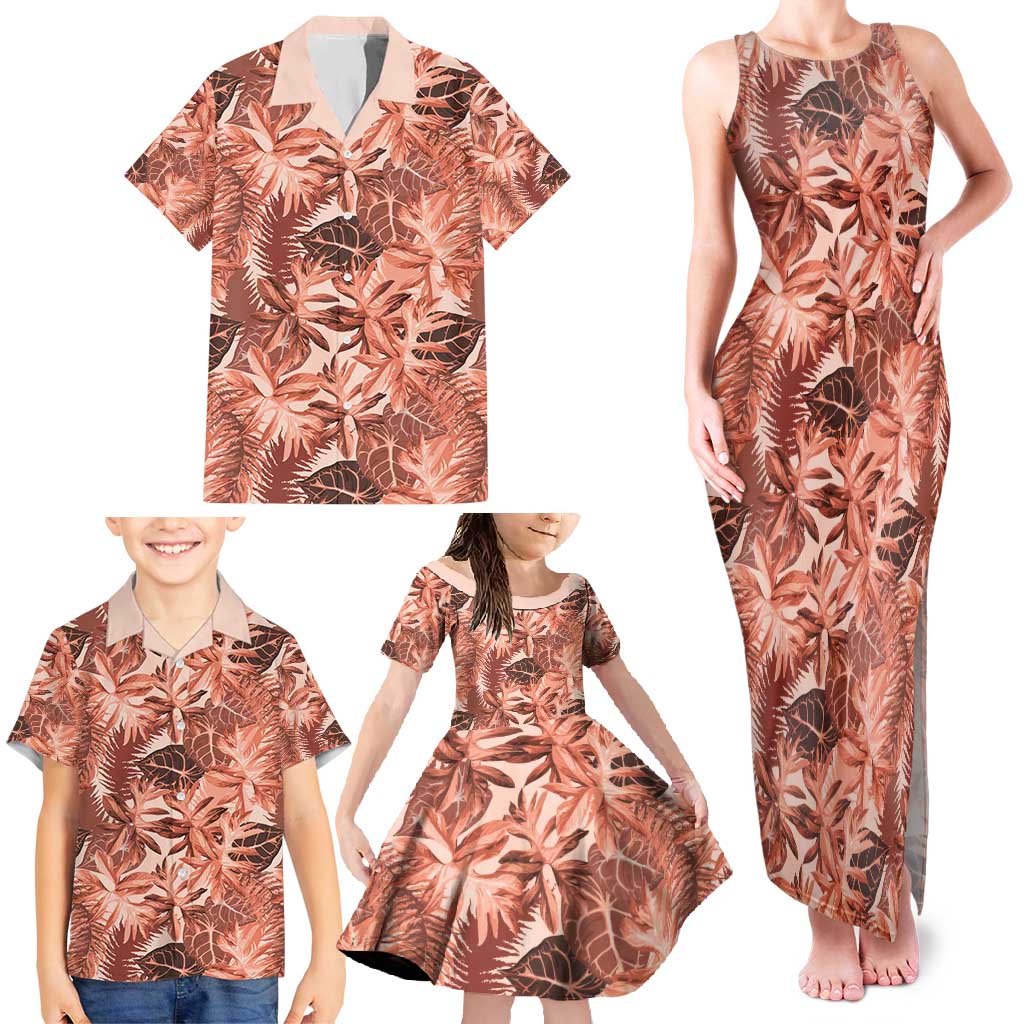 Hawaii Red Brown Tropical Leaves Family Matching Tank Maxi Dress and Hawaiian Shirt LT01 - Polynesian Pride