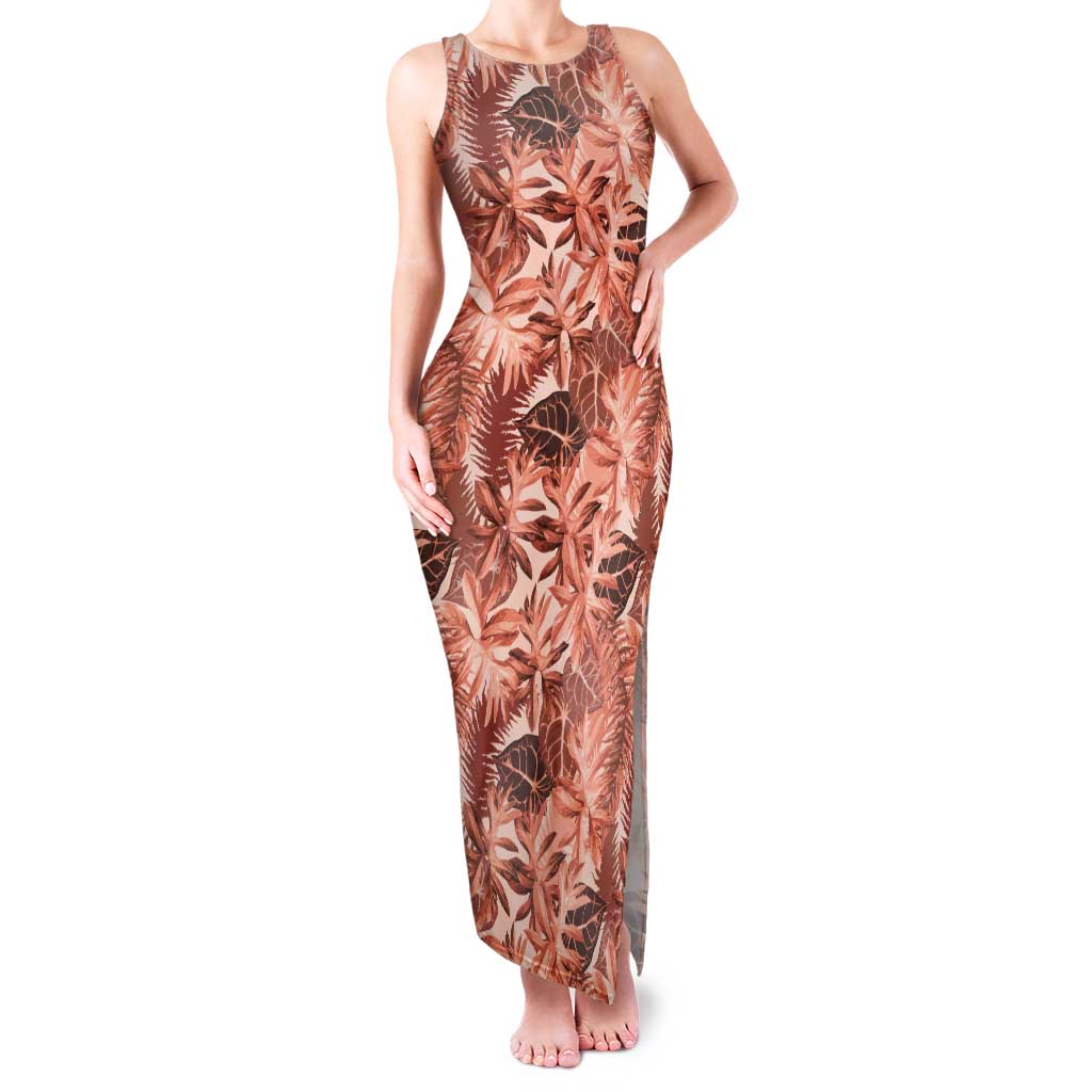 Hawaii Red Brown Tropical Leaves Family Matching Tank Maxi Dress and Hawaiian Shirt - Polynesian Pride