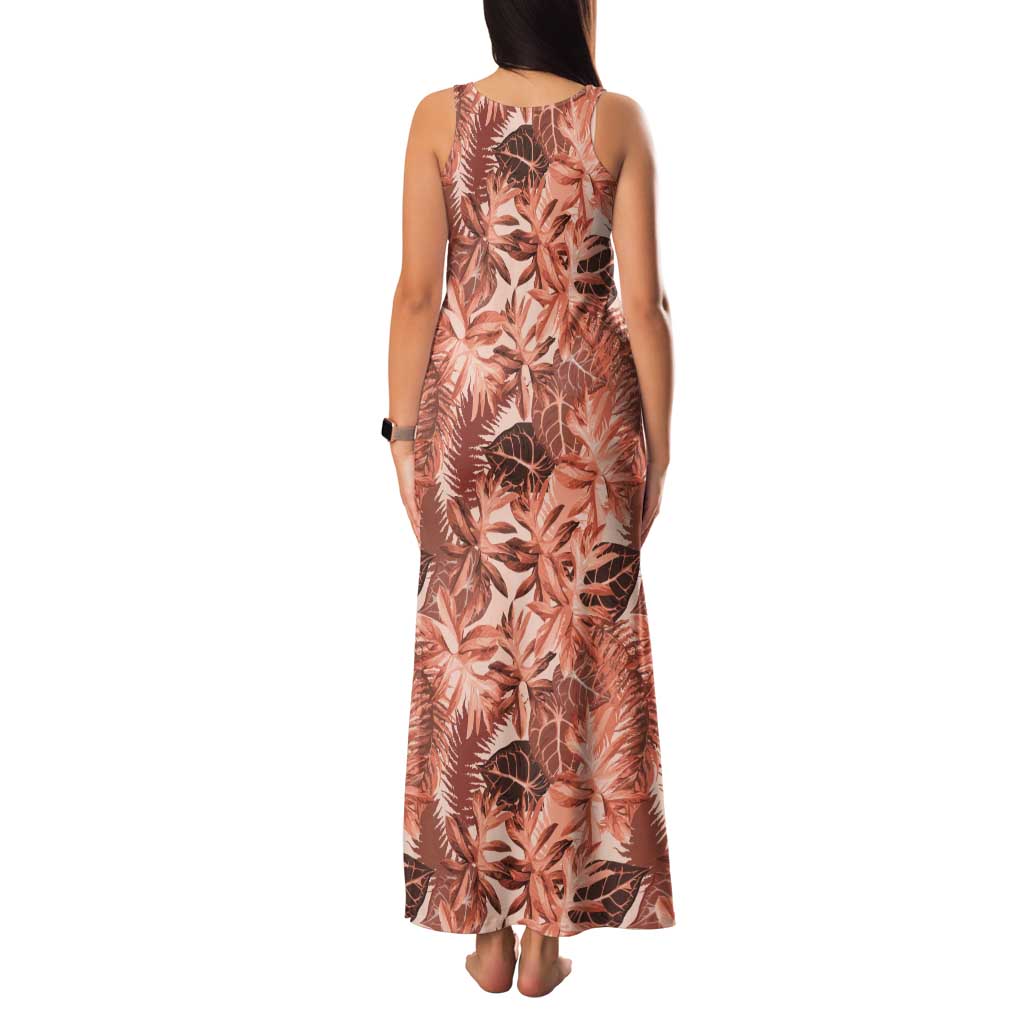 Hawaii Red Brown Tropical Leaves Family Matching Tank Maxi Dress and Hawaiian Shirt - Polynesian Pride