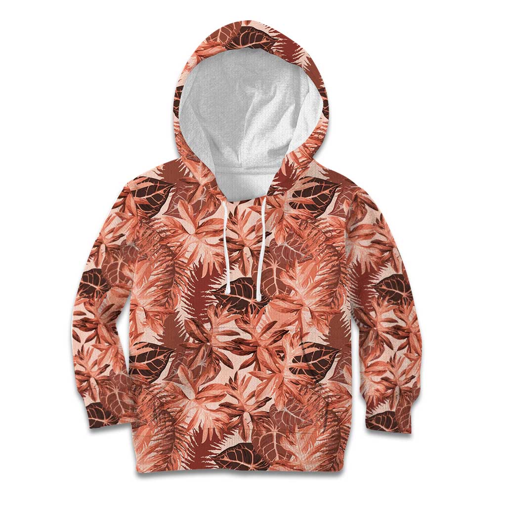 Hawaii Red Brown Tropical Leaves Kid Hoodie - Polynesian Pride