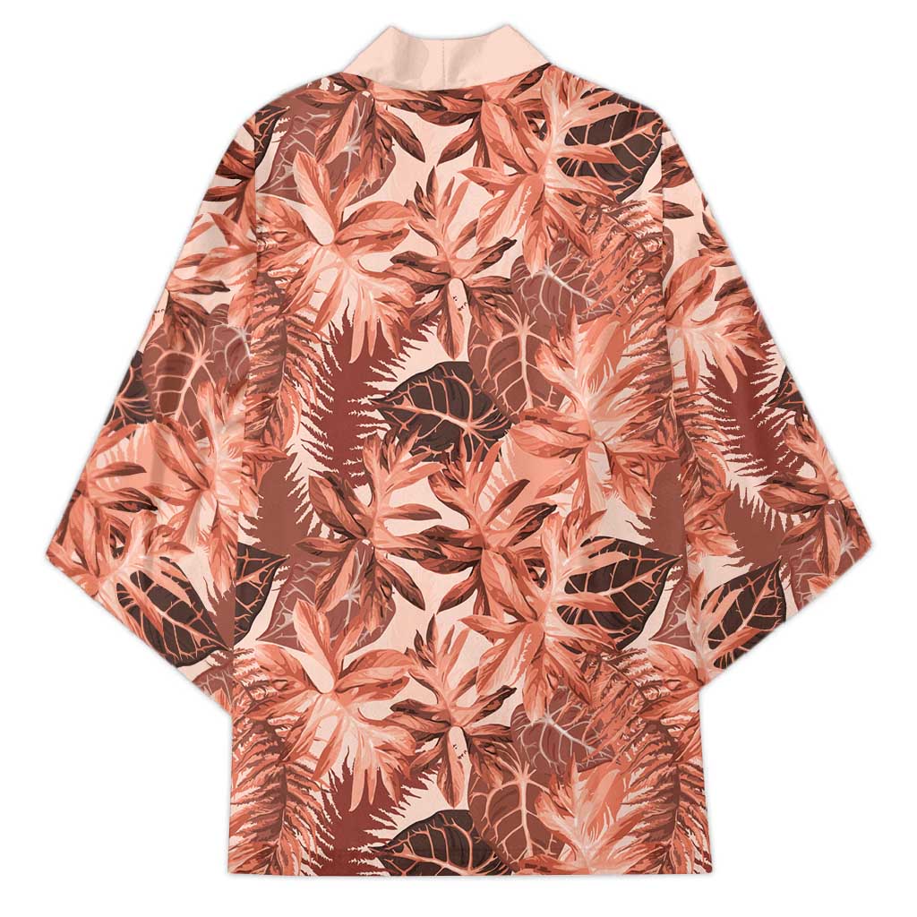 Hawaii Red Brown Tropical Leaves Kimono - Polynesian Pride