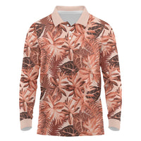 Hawaii Red Brown Tropical Leaves Long Sleeve Polo Shirt LT01 Brown - Polynesian Pride