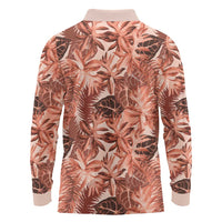 Hawaii Red Brown Tropical Leaves Long Sleeve Polo Shirt LT01 - Polynesian Pride